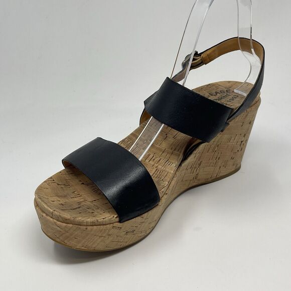 Kork Ease Austin Cork Wedge Sandals Womens 10 M Black Leather Ankle Strap Buckle - Picture 8 of 16